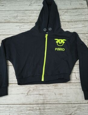 Pinko Birds Of A Feather Black Cropped Full Zip Hoodie Size Medium